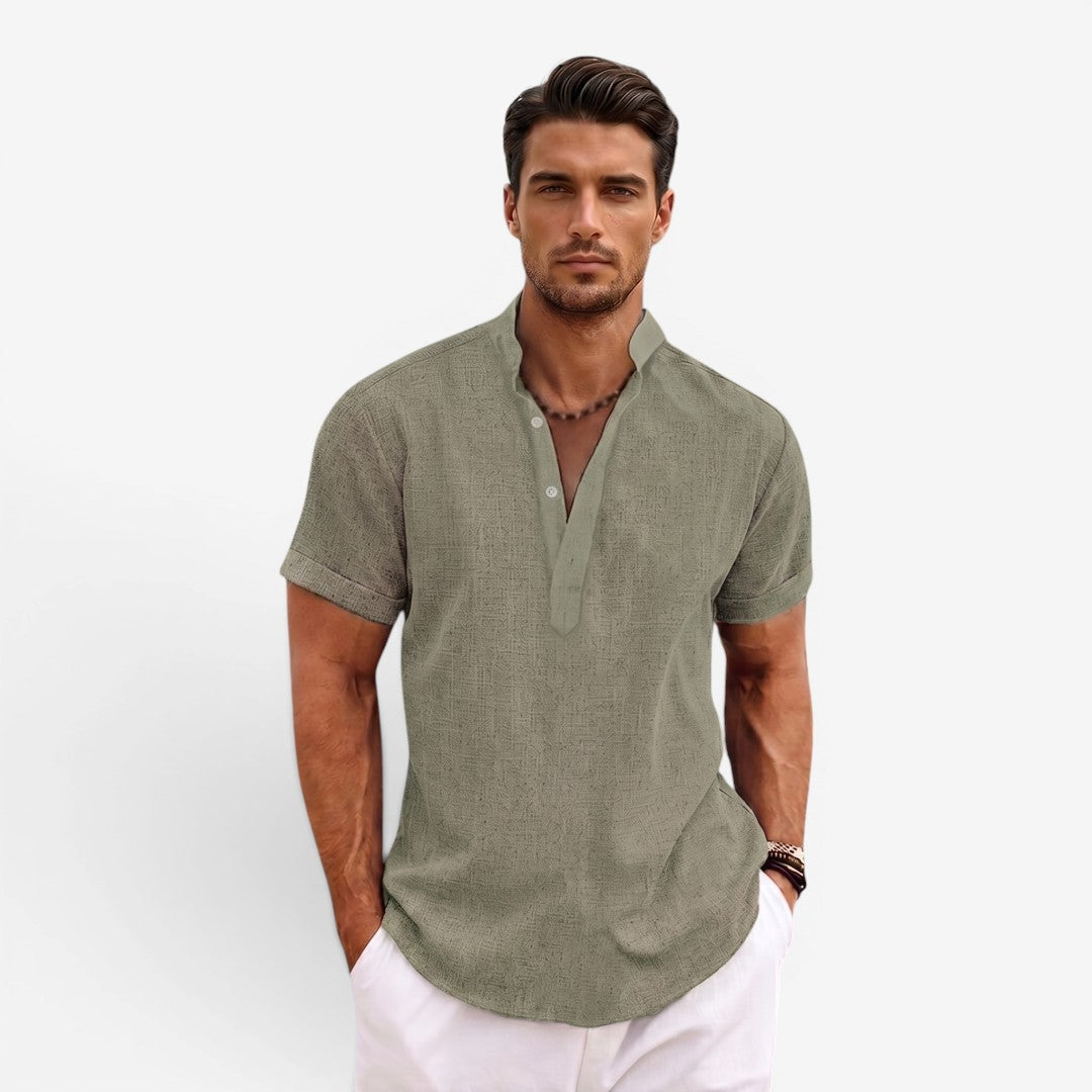 Men’s Short Sleeve Linen Shirt Relaxed Fit Breathable Summer Wear