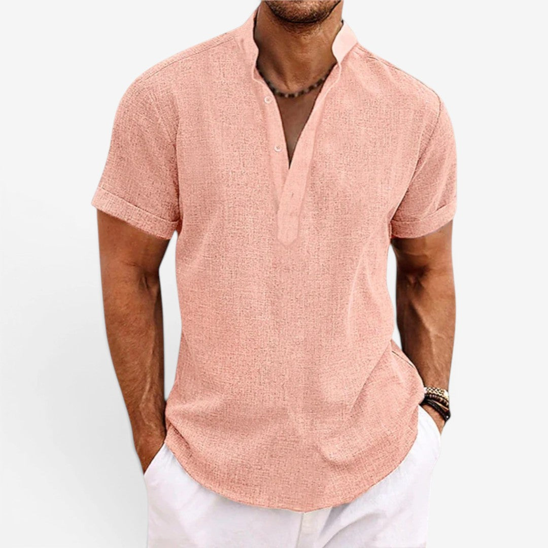 Men’s Short Sleeve Linen Shirt Relaxed Fit Breathable Summer Wear