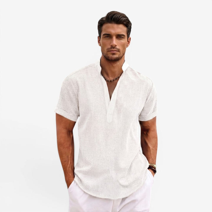 Men’s Short Sleeve Linen Shirt Relaxed Fit Breathable Summer Wear
