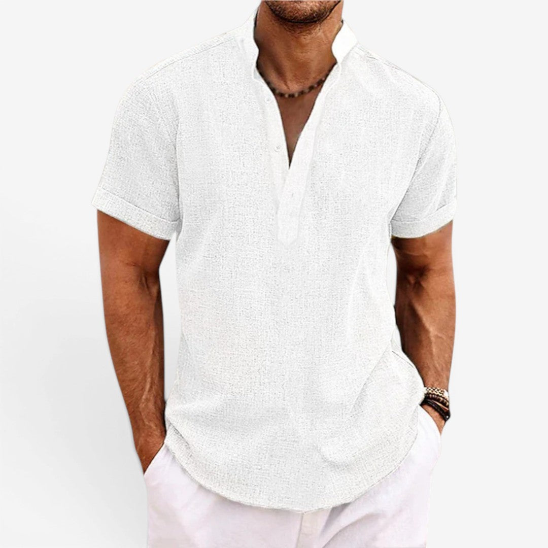 Men’s Short Sleeve Linen Shirt Relaxed Fit Breathable Summer Wear