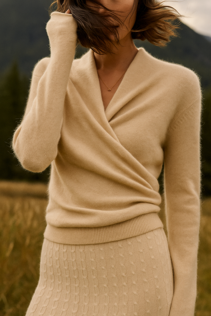 Women’s Cashmere Wrap Sweater – Soft Crossover Knit for Effortless Elegance