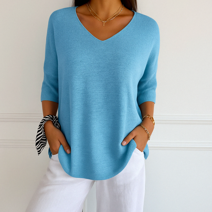 Audrey | Women V Neck Short Sleeve Sweater