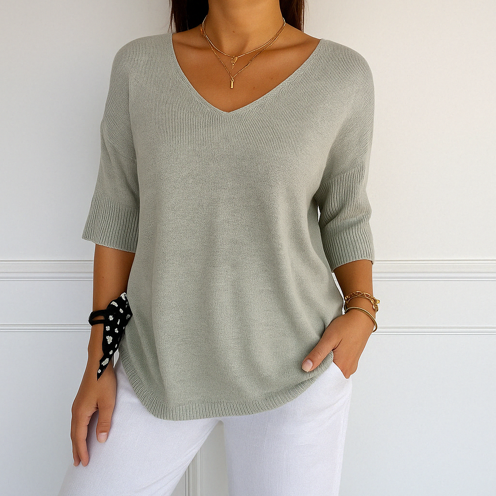 Audrey | Women V Neck Short Sleeve Sweater