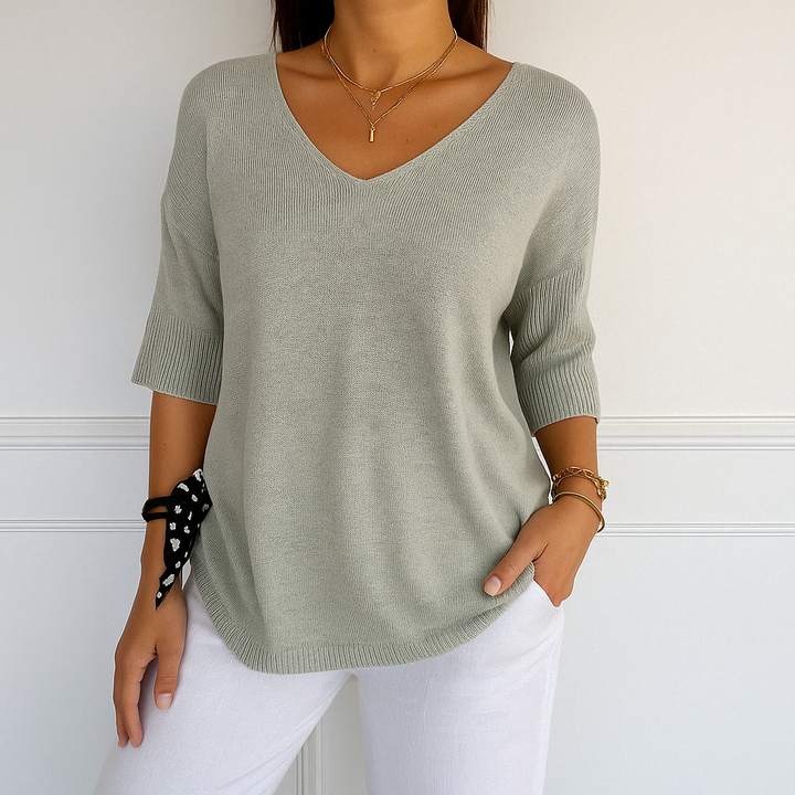 Audrey | Women V Neck Short Sleeve Sweater