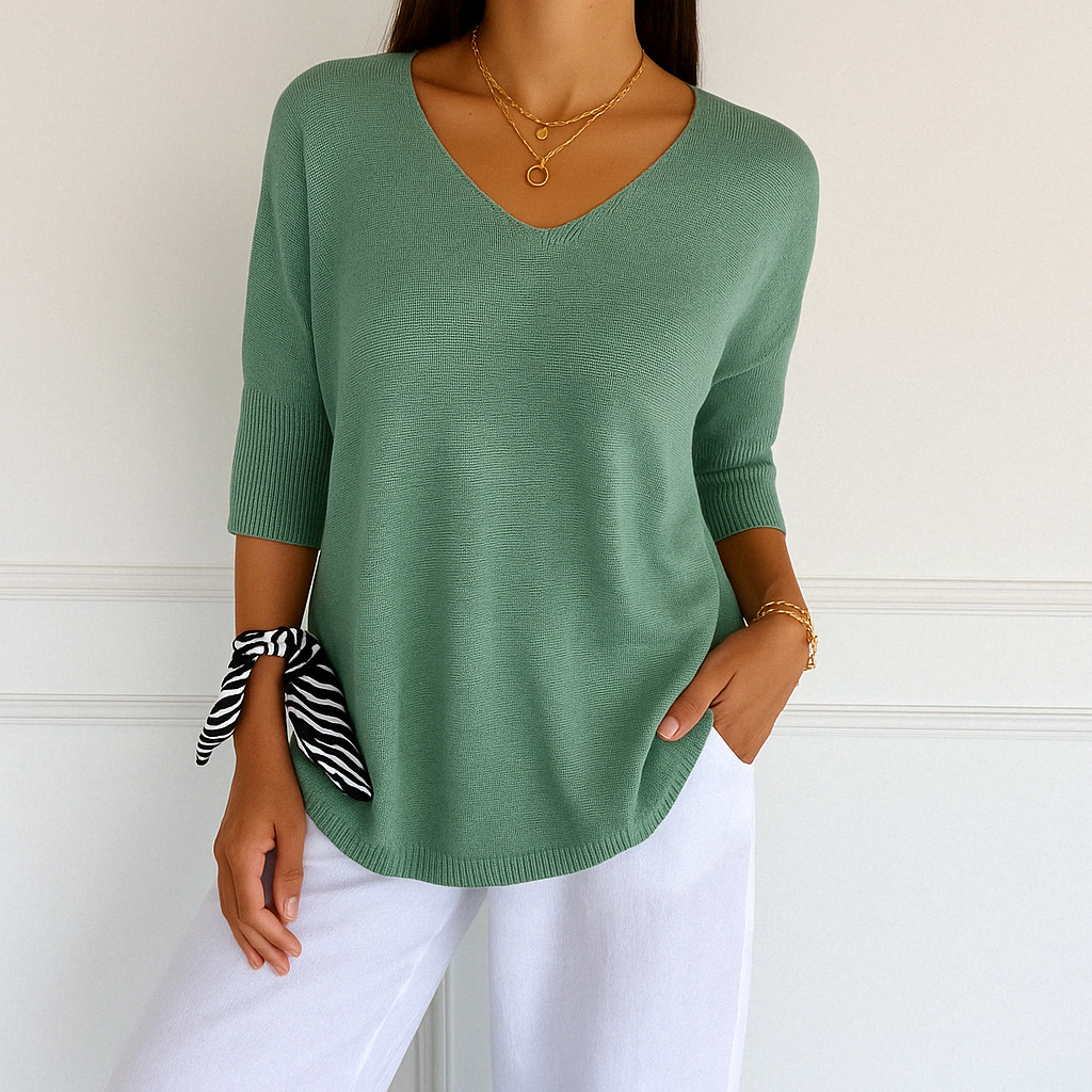 Audrey | Women V Neck Short Sleeve Sweater