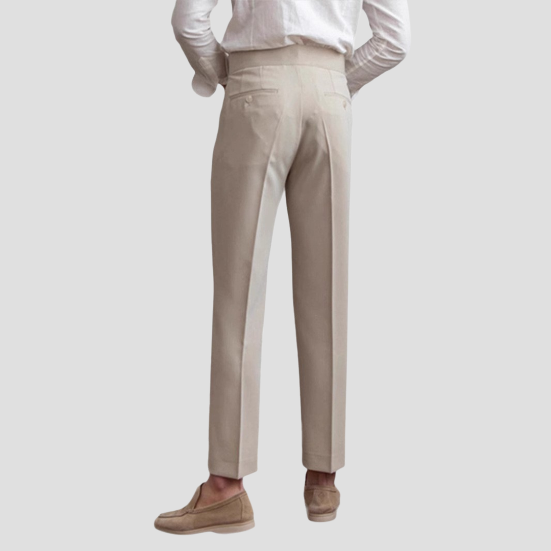 Men’s Tailored Pleated Trousers – High Waisted, Straight Leg