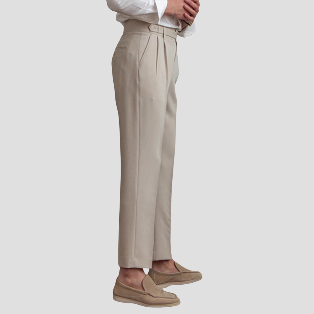 Men’s Tailored Pleated Trousers – High Waisted, Straight Leg
