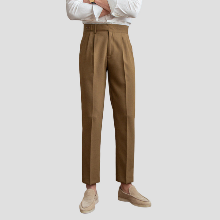 Men’s Tailored Pleated Trousers – High Waisted, Straight Leg