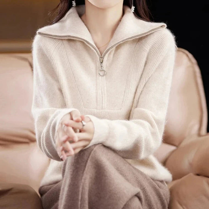 Half-Zip Wool Sweater for Women – Soft Mink-Effect Knit with Standard Fit for Comfortable Everyday Wear