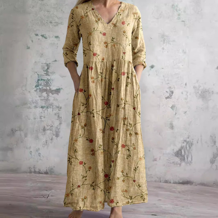 Women's Summer Dress with V-Neck and Floral Pattern