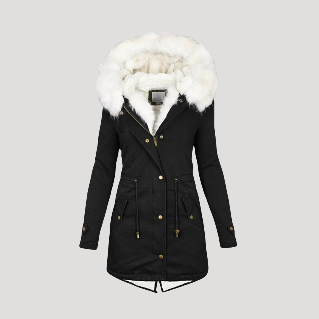 Women’s Winter Parka – Faux Fur Hood and Belted Design