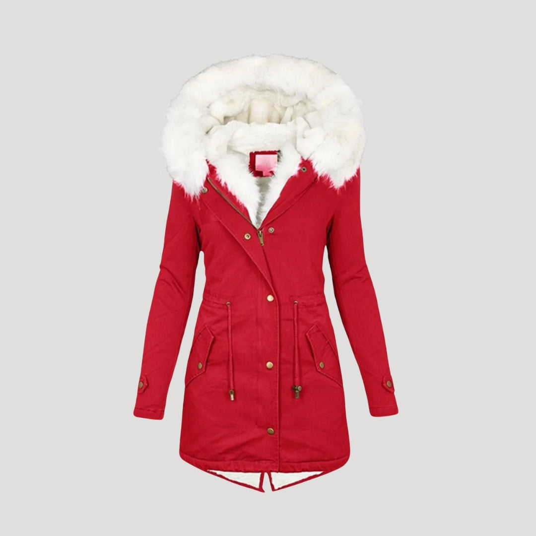 Women’s Winter Parka – Faux Fur Hood and Belted Design