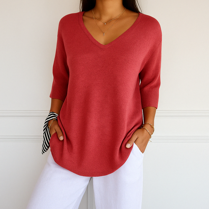 Audrey | Women V Neck Short Sleeve Sweater