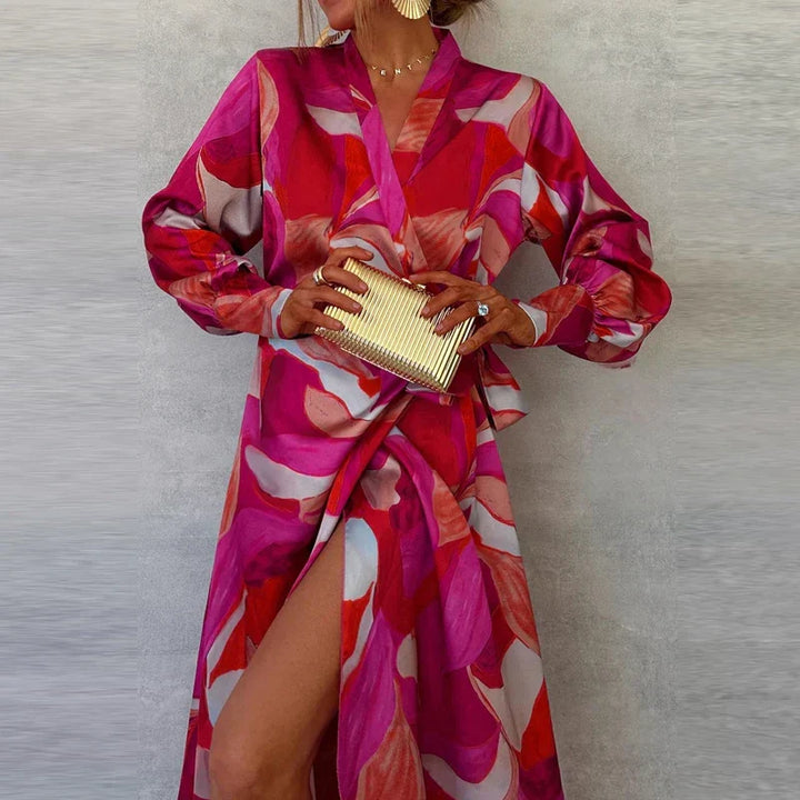 Margot | Women's Wrap Wedding Guest Dress with Floral Pattern | Maxi