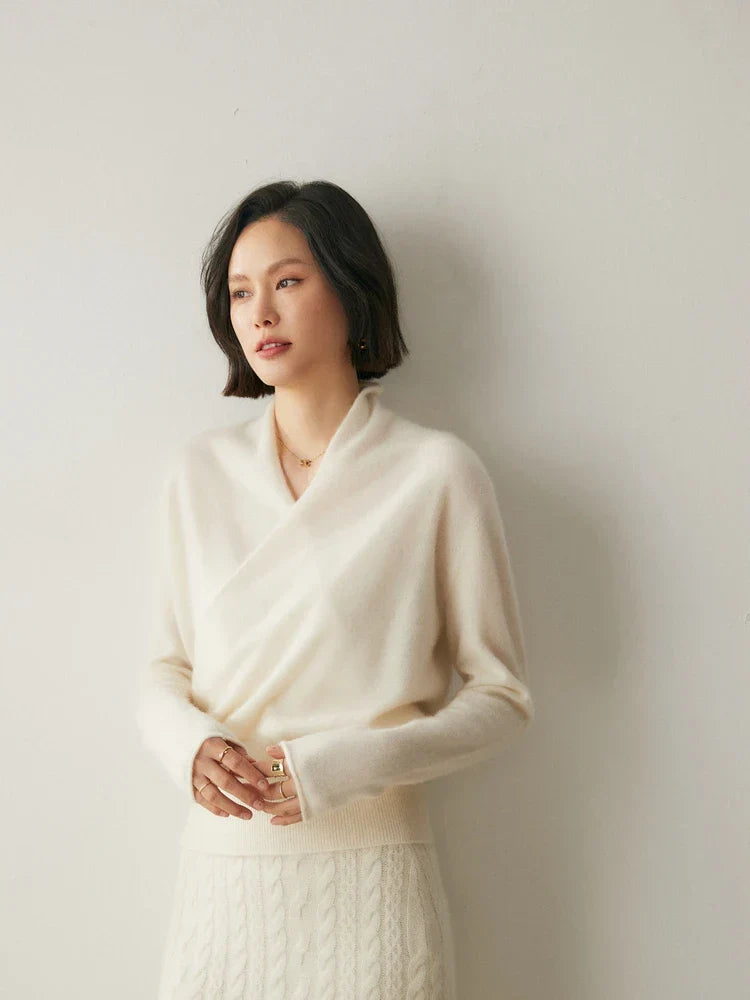 Women’s Cashmere Wrap Sweater – Soft Crossover Knit for Effortless Elegance
