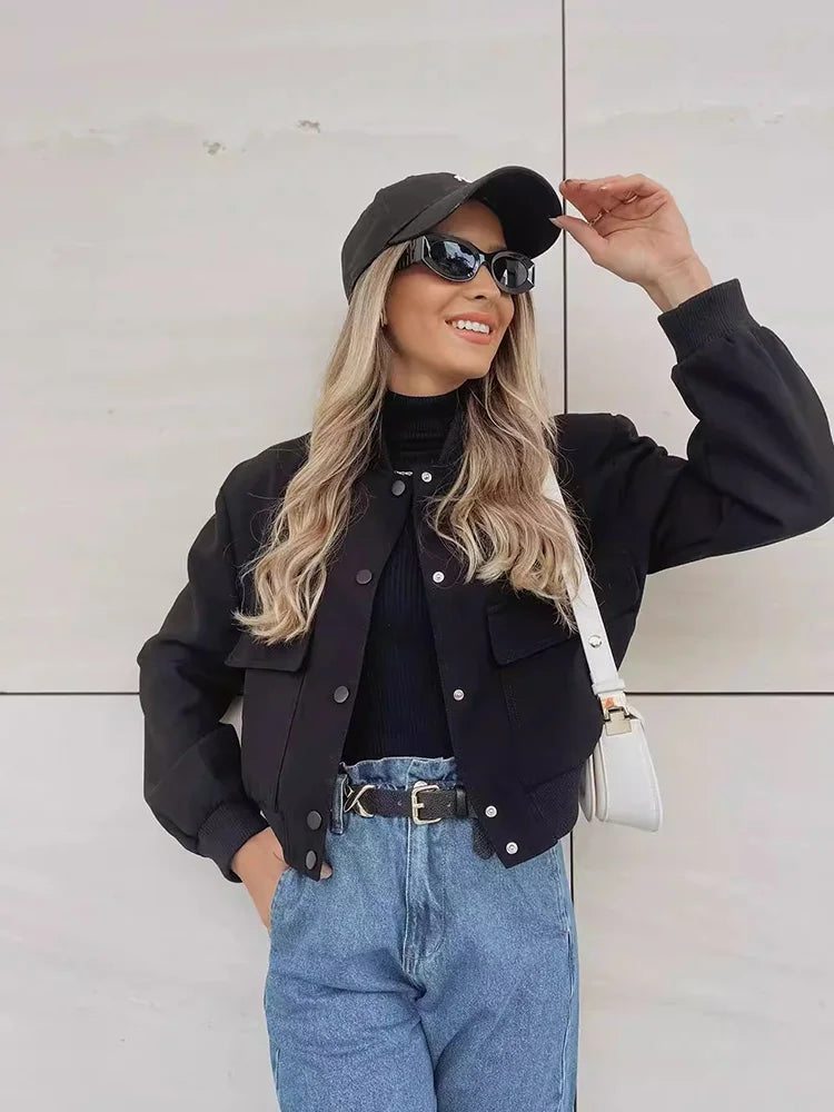 Nancy | Women’s Trendy Button Front Cropped Jacket