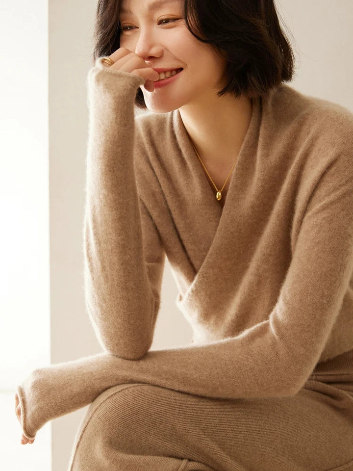 Women’s Cashmere Wrap Sweater – Soft Crossover Knit for Effortless Elegance