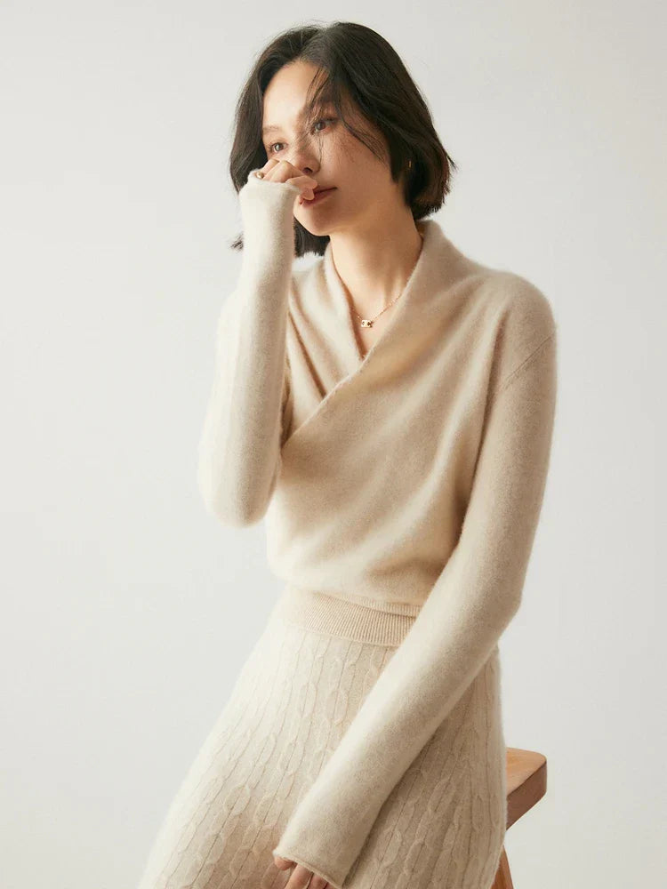 Women’s Cashmere Wrap Sweater – Soft Crossover Knit for Effortless Elegance