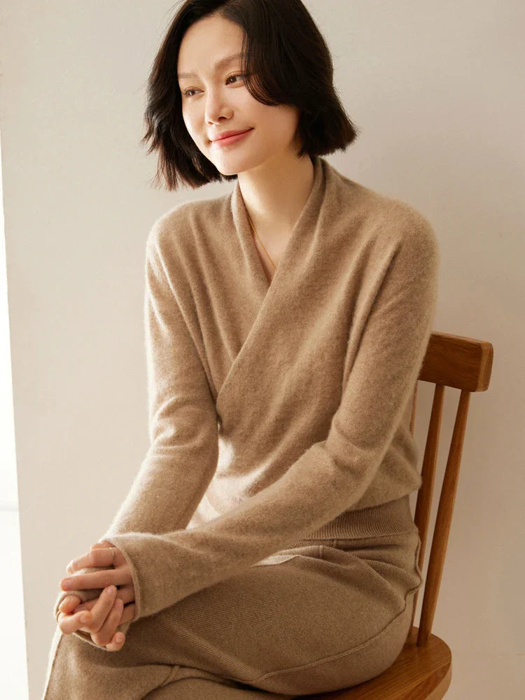 Women’s Cashmere Wrap Sweater – Soft Crossover Knit for Effortless Elegance