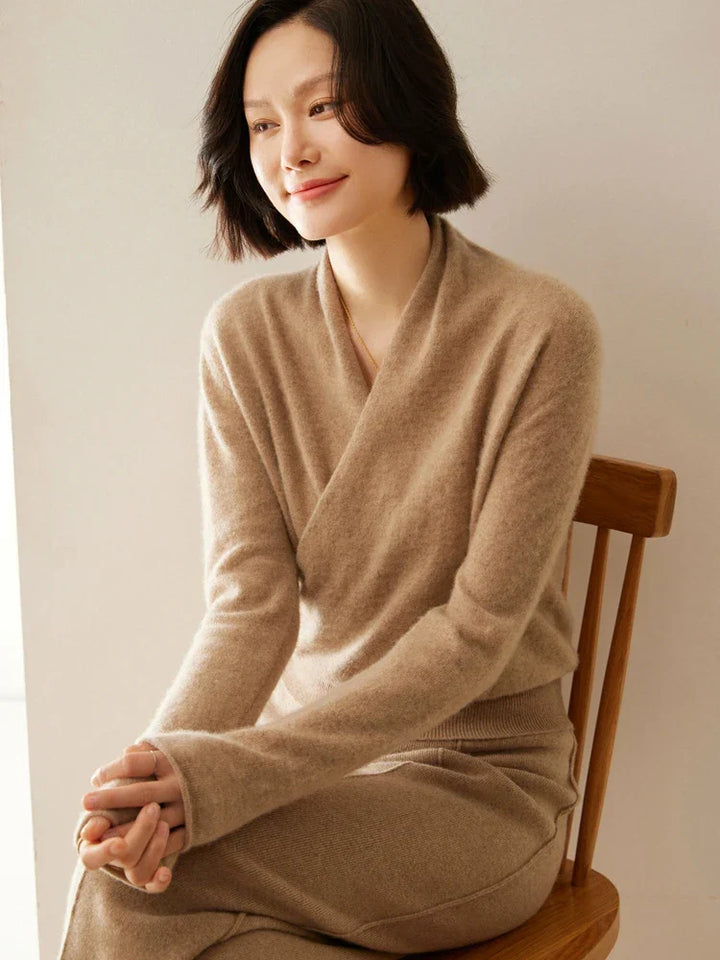 Women’s Cashmere Wrap Sweater – Soft Crossover Knit for Effortless Elegance