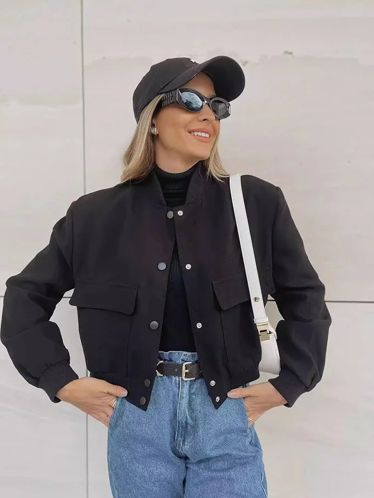 Nancy | Women’s Trendy Button Front Cropped Jacket