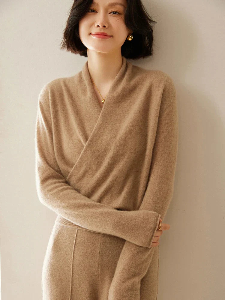 Women’s Cashmere Wrap Sweater – Soft Crossover Knit for Effortless Elegance
