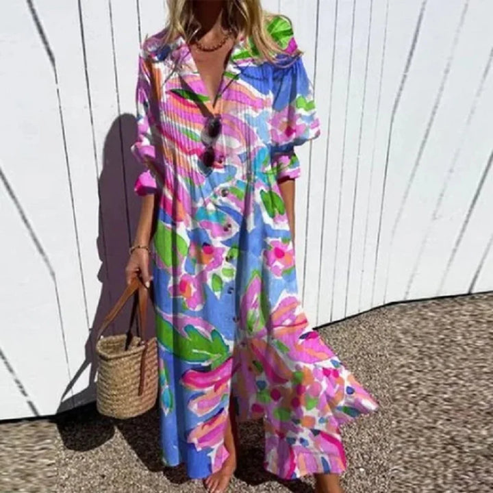 Ayla | Boho Summer Dress with V-Neck for Women | Maxi