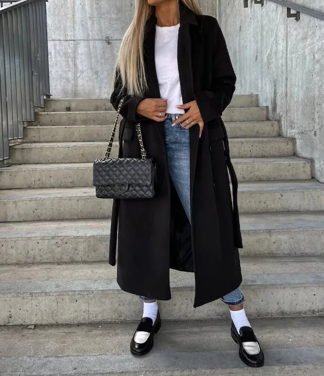 Audrey | Women’s Long Lapel Button Front  Coat