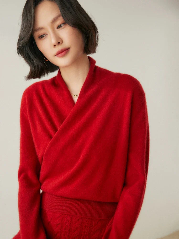 Women’s Cashmere Wrap Sweater – Soft Crossover Knit for Effortless Elegance