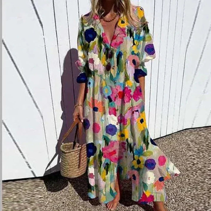Ayla | Boho Summer Dress with V-Neck for Women | Maxi