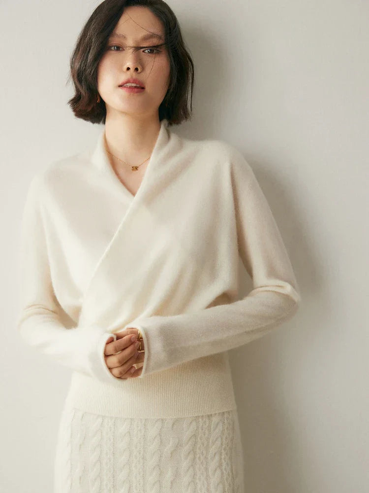 Women’s Cashmere Wrap Sweater – Soft Crossover Knit for Effortless Elegance