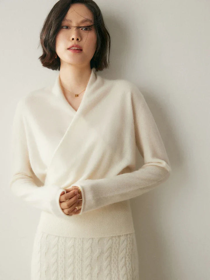 Women’s Cashmere Wrap Sweater – Soft Crossover Knit for Effortless Elegance