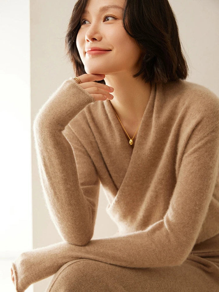 Women’s Cashmere Wrap Sweater – Soft Crossover Knit for Effortless Elegance
