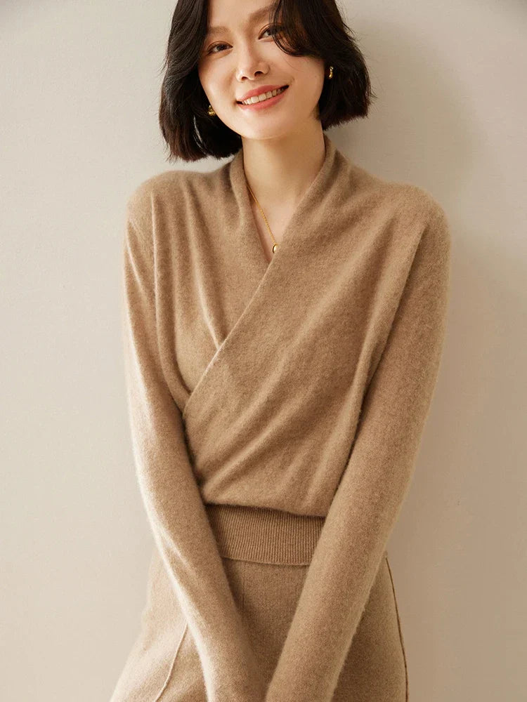 Women’s Cashmere Wrap Sweater – Soft Crossover Knit for Effortless Elegance