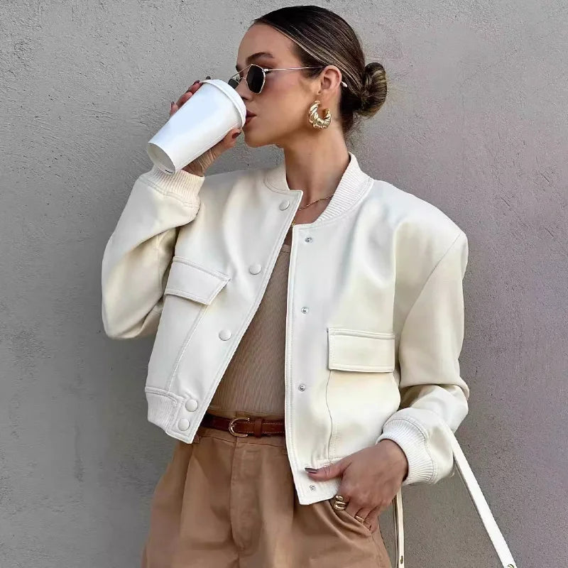 Nancy | Women’s Trendy Button Front Cropped Jacket