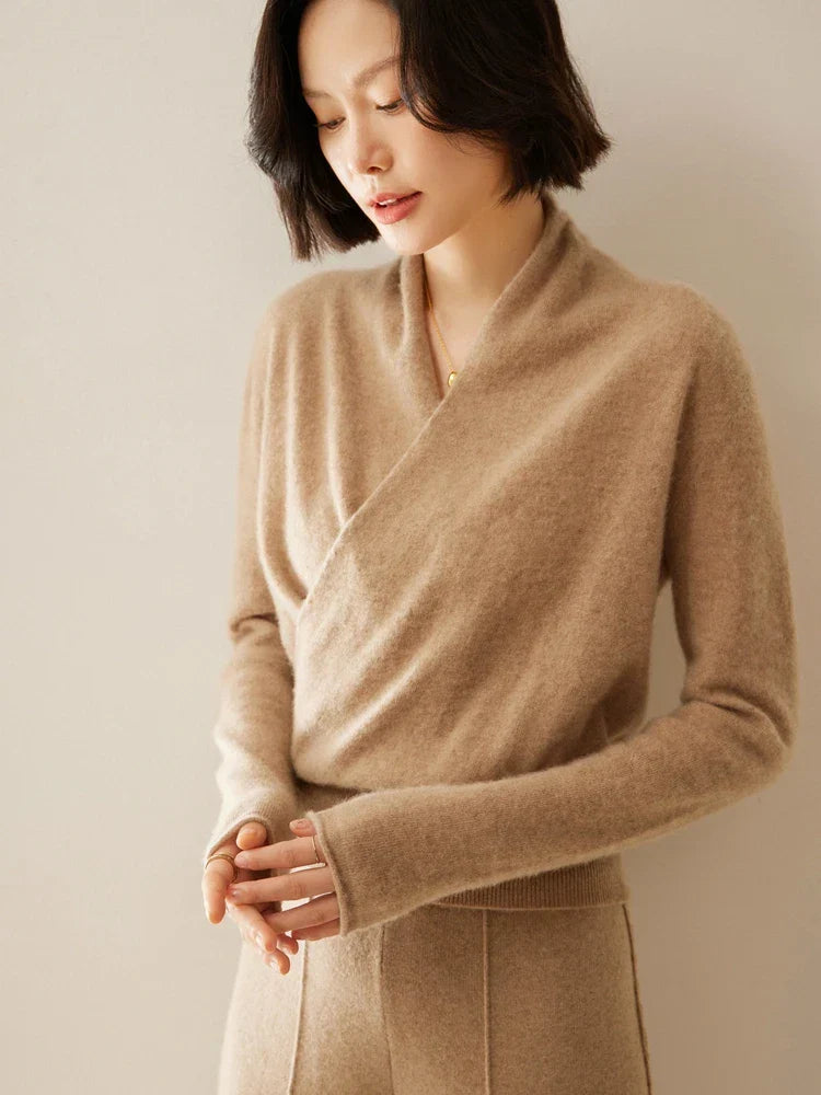 Women’s Cashmere Wrap Sweater – Soft Crossover Knit for Effortless Elegance