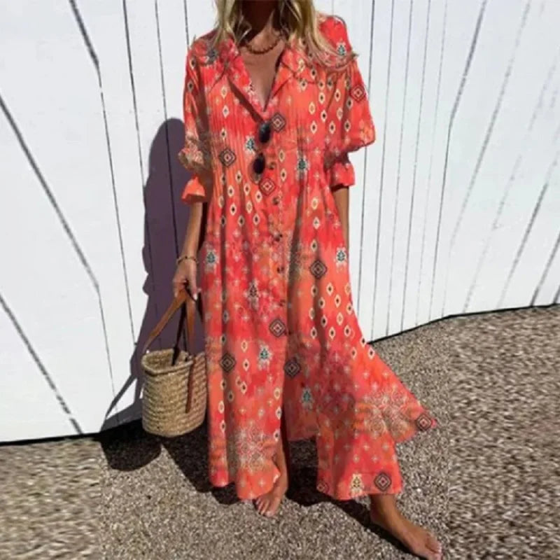 Ayla | Boho Summer Dress with V-Neck for Women | Maxi