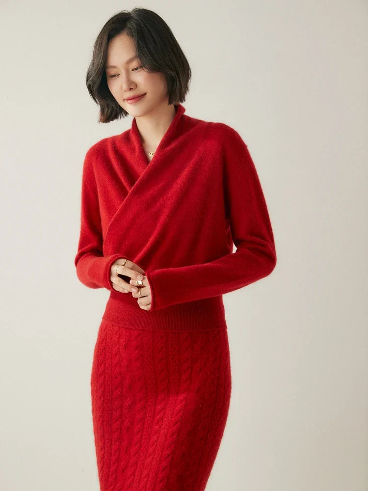 Women’s Cashmere Wrap Sweater – Soft Crossover Knit for Effortless Elegance