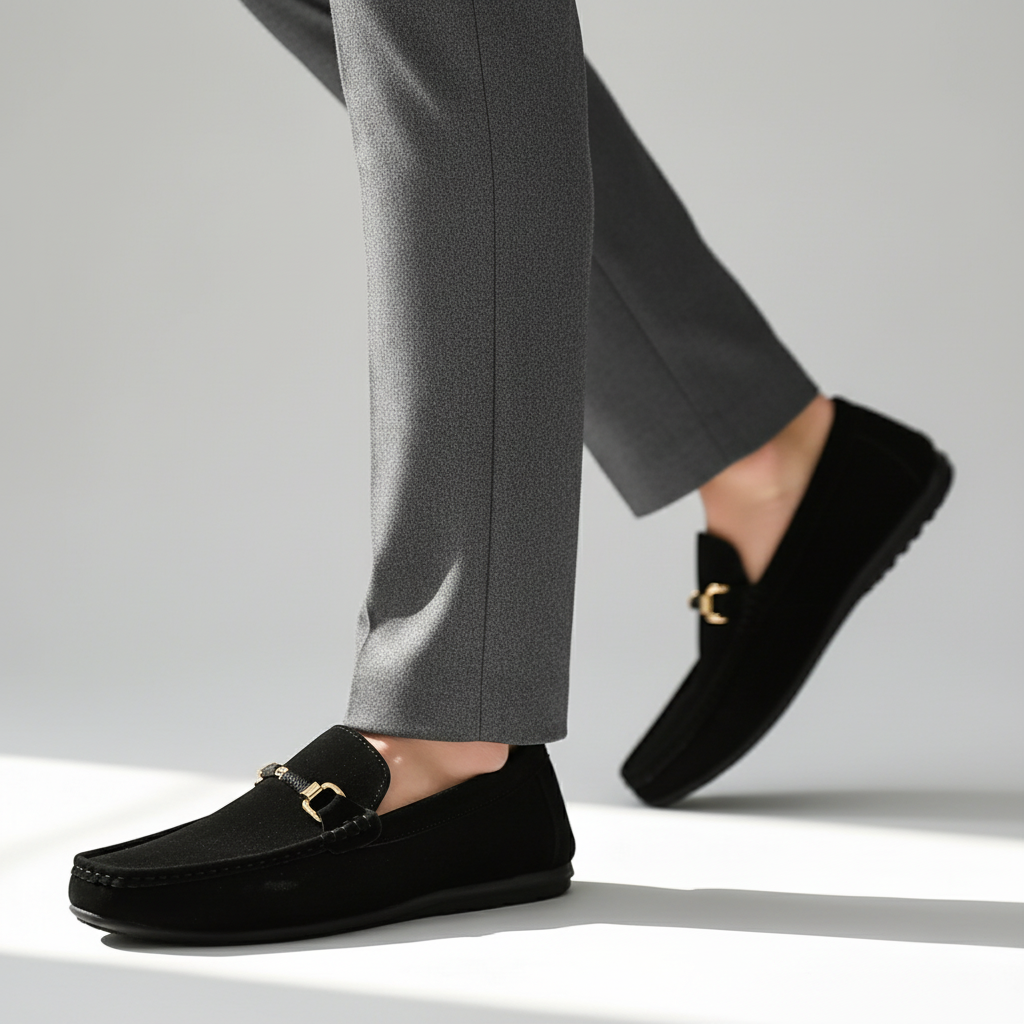 Bellano Men Rubber Sole Suede Buckle Loafers