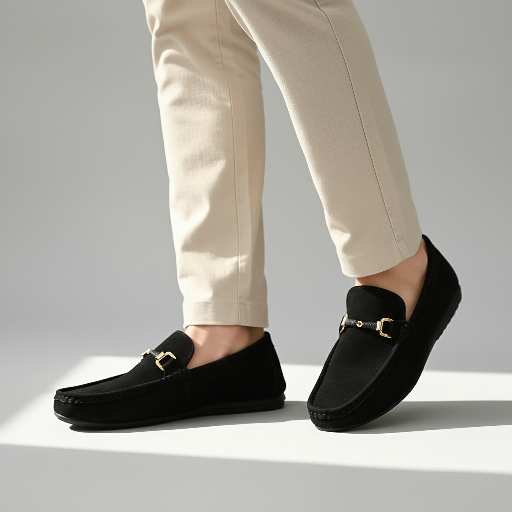 Bellano Men Rubber Sole Suede Buckle Loafers