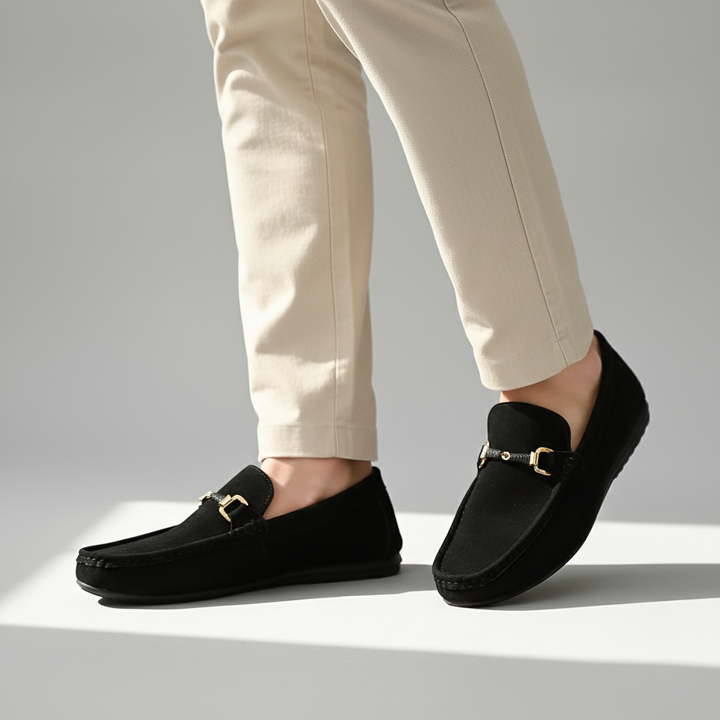 Bellano Men Rubber Sole Suede Buckle Loafers