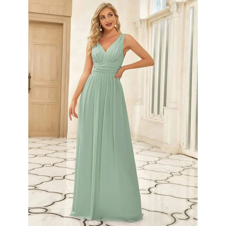 Ines | Women's Sleeveless Bridesmaid Dress with V-Neck | Maxi