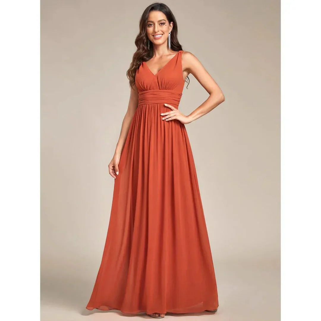 Ines | Women's Sleeveless Bridesmaid Dress with V-Neck | Maxi