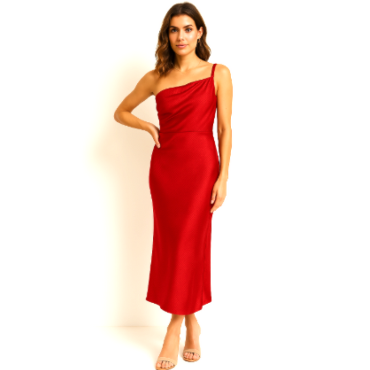 Adalynn | Formal One-Shoulder Dress for Wedding Guests | Midi