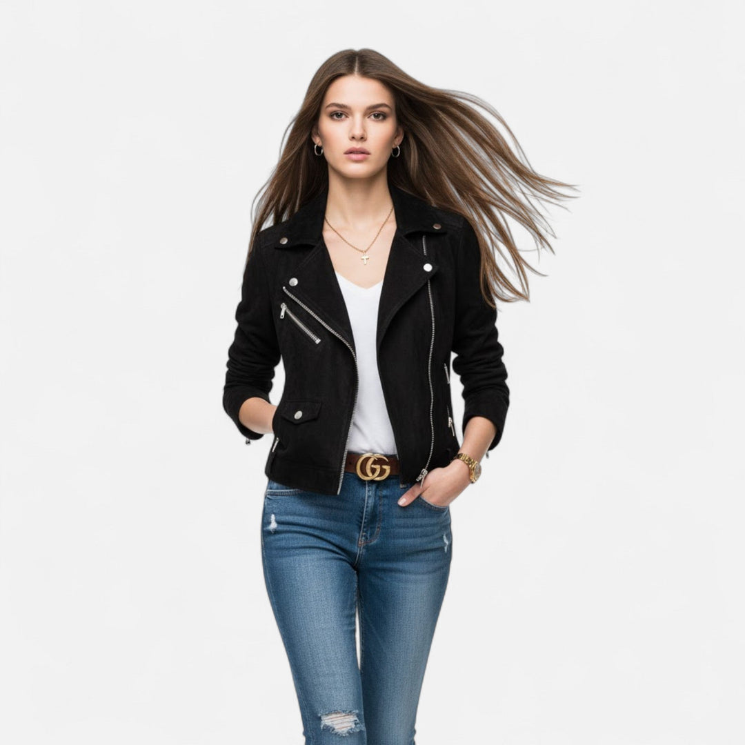 Joneex | Women’s Slim Lapel Zip Jacket with Pockets