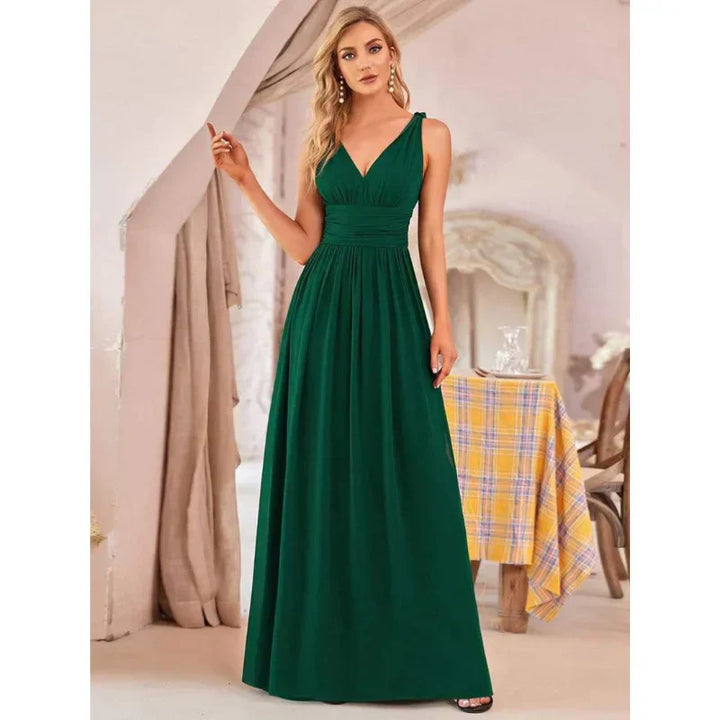 Ines | Women's Sleeveless Bridesmaid Dress with V-Neck | Maxi