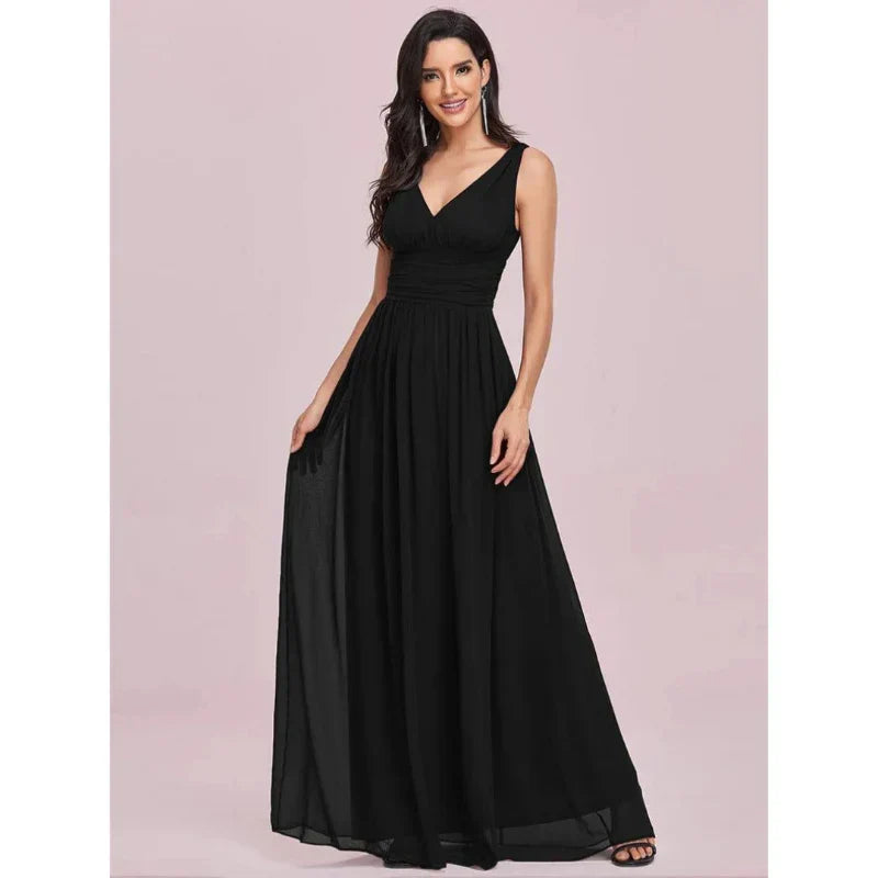 Ines | Women's Sleeveless Bridesmaid Dress with V-Neck | Maxi