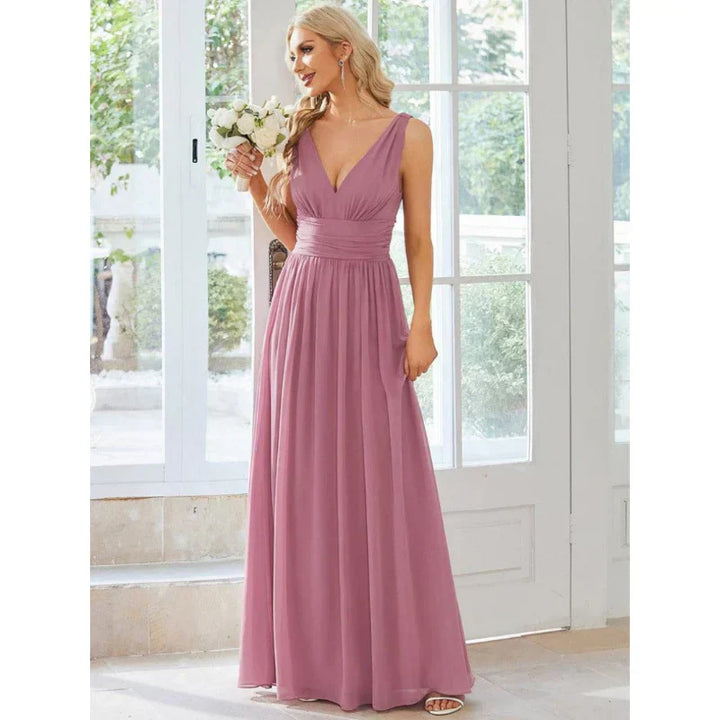 Ines | Women's Sleeveless Bridesmaid Dress with V-Neck | Maxi