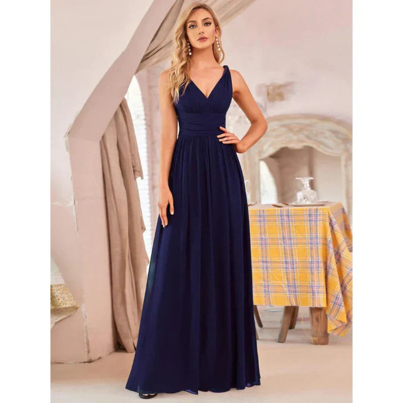 Ines | Women's Sleeveless Bridesmaid Dress with V-Neck | Maxi