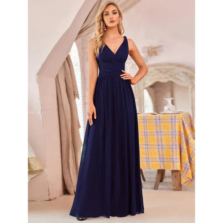Ines | Women's Sleeveless Bridesmaid Dress with V-Neck | Maxi